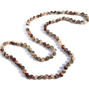Vintage Knotted Jasper Beaded Necklace Strand Red White Lace Beads 31” Long